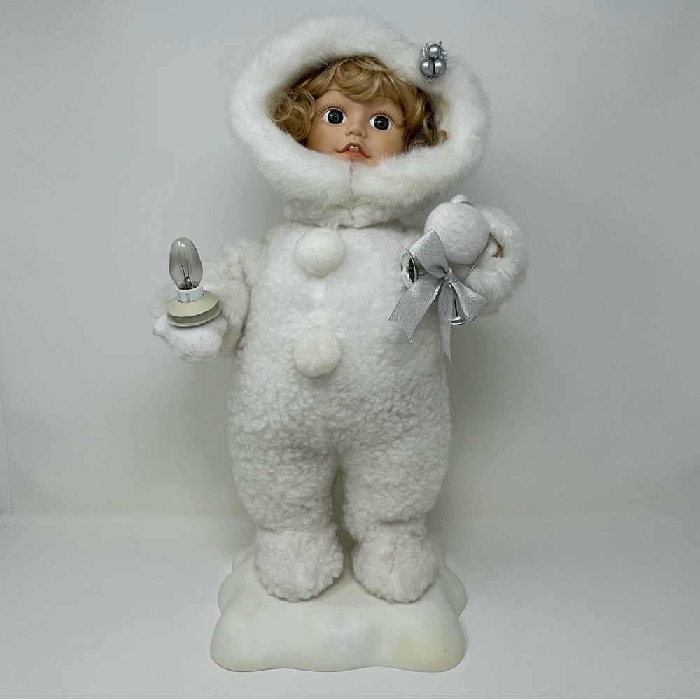 Vintage Telco Motion-ette blonde girl Blue Eyes in white snowsuit automatic move